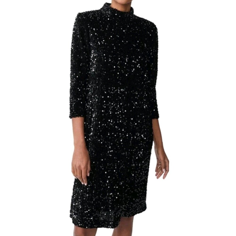 J Mclaughlin Leeza Sequin Dress Small Black Party Glam Evening Wear Formal NYE